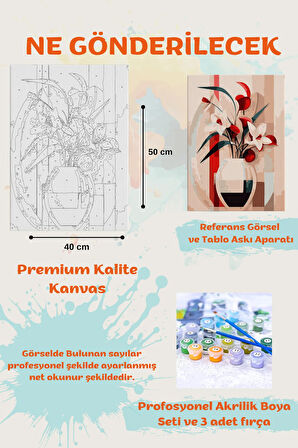 Sayılarla Boyama Seti Numaralı Tuval Fırça Boya SANATASAL VAZO ÇİÇEK 40X50 Cm