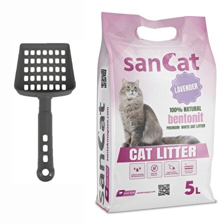 Sancat Premium Lavanta Kokulu Topaklaşan Beyaz Bentonit Kedi Kumu 5 L + Kürek