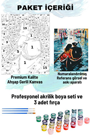 Sayılarla Boyama Seti Numaralı Tuval Fırça Boya 40x50 Cm Sandal Sevgililer