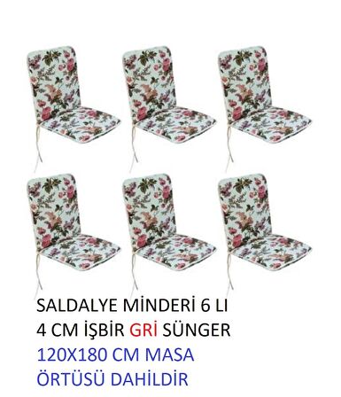 SANDALYE MİNDERİ  MASA ÖRTÜSÜ  İNGİLİZ GÜLÜ  6 ADET MİNDER  MASA ÖRTÜSÜ (120X180) KALIN DUCK KUMAŞ