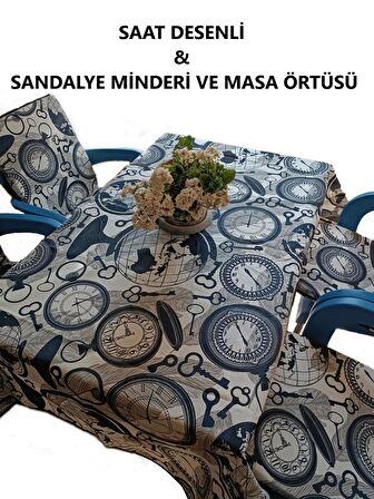 Sandalye Minderi ( 6 Adet )  Masa Örtüsü (120x180) 4 CM SÜNGER Fermuarlı Lastikli Yıkanabilir