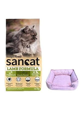 Sancat Premium Kuzulu Yetişkin Kedi Maması 15 Kg,Mini Small Mor Yatak