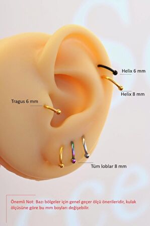 8 mm Siyah Paslanmaz Çelik Helix Piercing Tragus Kıkırdak Lob