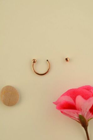 10 mm Rose Renk İki Ucu Toplu Çelik Piercing Kulak Burun Dudak