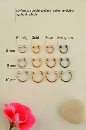 10 mm Rose Renk İki Ucu Toplu Çelik Piercing Kulak Burun Dudak