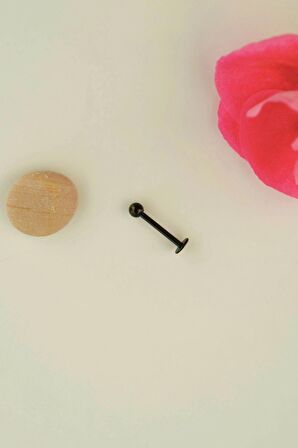 10 mm Siyah Çelik Piercing Arkası Düz Ucu Toplu Dil Kulak