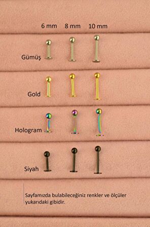 10 mm Siyah Çelik Piercing Arkası Düz Ucu Toplu Dil Kulak