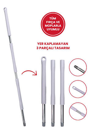 Tüm Vidalı Fırça ve Temizlik Gereçleriyle Uyumlu Mop Sapı, 3 Parçalı, Ayrılabilir, Çok Amaçlı