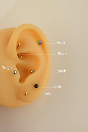 10 mm Gümüş Renk Çelik Piercing Ucu Toplu Conch Kıkırdak Göbek