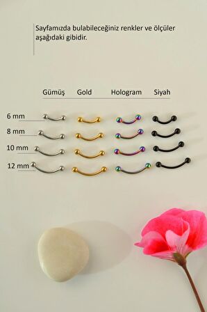 10 mm Gümüş Renk Çelik Piercing Ucu Toplu Conch Kıkırdak Göbek