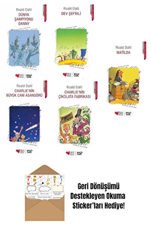 Roald Dahl 5'li Set Matilda-Charlienin Çikolata Fabrikası + Okuma Sticker'ları