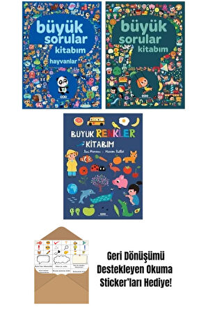 Büyük Renkler + Büyük Sorular + Büyük Sorular Hayvanlar Kitabım 3'lü Set + Okuma Sticker'ları