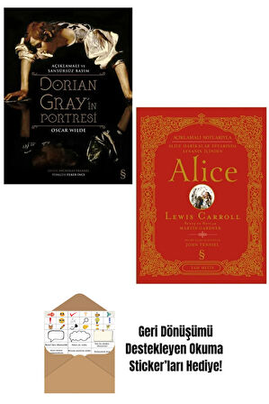 Dorian Gray'in Portresi + Alice Harikalar Diyarında Ciltli 2'li Set + Okuma Sticker'ları