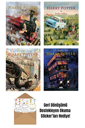 Harry Potter Serisi Ciltli Resimli Özel Baskılar 4 Kitap Set + Okuma Sticker'ları