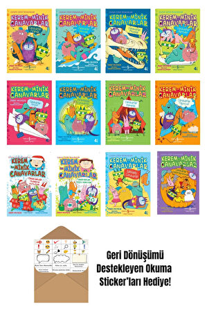 Kerem Ile Minik Canavarlar 12 Kitap Set + Okuma Sticker'ları