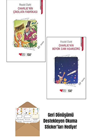 Charlie'nin Çikolata Fabrikası - Charlie'nin Büyük Cam Asansörü 2 Kitap Set + Okuma Sticker'ları