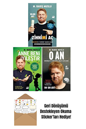 Barış Muslu 3 Kitap Set - Zihnimi Aç + O An + Anne Beni İyileştir + Okuma Sticker'ları