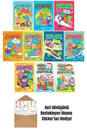 Kerem Ile Minik Canavarlar 10 Kitap Set + Okuma Sticker'ları