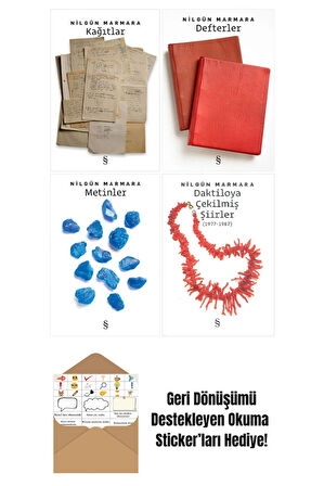 Kağıtlar - Defterler - Metinler - Daktiloya Çekilmiş Şiirler / 4 Kitap Set + Okuma Sticker'ları