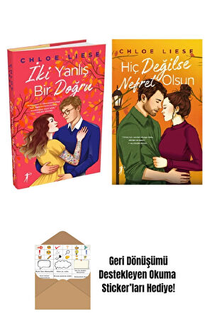 2 Kitap Set / İki Yanlış Bir Doğru+Hiç Değilse Nefret Olsun (Ciltli) + Okuma Sticker'ları