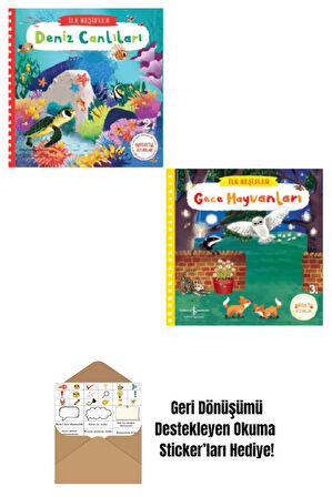 İlk Keşifler Deniz Canlıları + Gece Hayvanları Hareketli Kitaplar + Okuma Sticker'ları