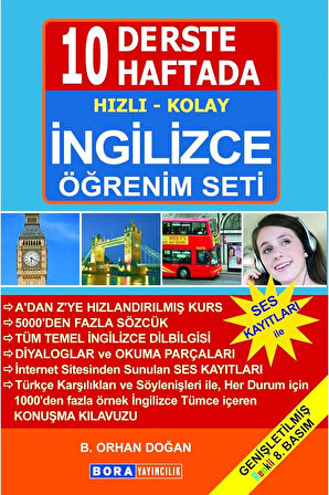 10 Derste 10 Haftada Hızlı Kolay İngilizce Öğrenim Seti: Ses Kayıtları İle + Yapışkanlı Not Kağıdı