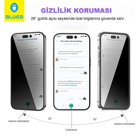 Premium Dokunma Tabaka Yansıma Anti-Peep Anti-Glare iPhone 16 Pro Ekran Koruyucu