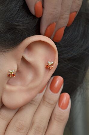 Kiraz Tragus Piercing Helix Kıkırdak Küpesi