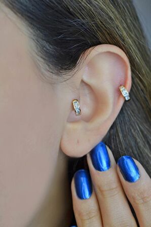 Baget Taşlı Halka Tragus Piercing Helix Kıkırdak Küpesi