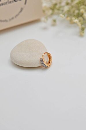 İki Sıra Taşlı Halka Tragus Piercing Helix Kıkırdak Küpesi