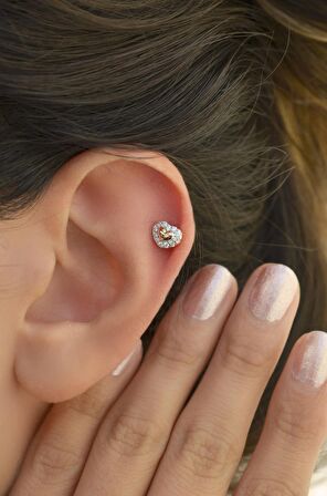 Kalp Zirkon Kıkırdak Küpesi Helix Piercing