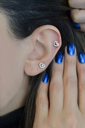 Kalp Zirkon Kıkırdak Küpesi Helix Piercing