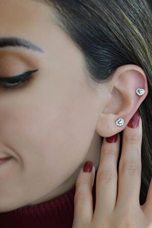 Kalp Zirkon Kıkırdak Küpesi Helix Piercing