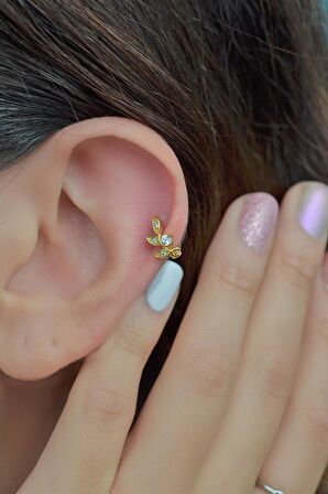 Altın Renkli Yaprak Halka Helix Kıkırdak Piercing