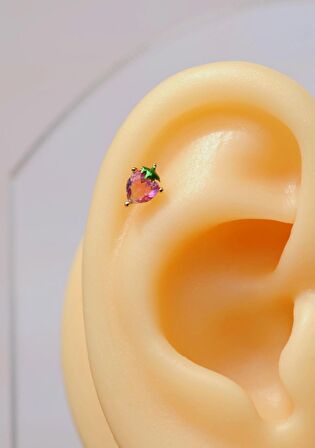 Pembe Renkli Kalp Model Çilek Kıkırdak Helix Piercing