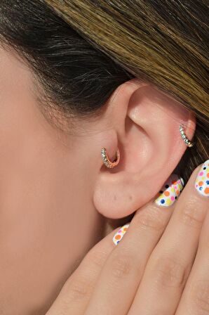 Halka Tragus Piercing Helix Kıkırdak Zirkon Gold