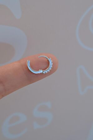 Gümüş Renk Zirkon Taşlı Halka Tragus Helix Kıkırdak Piercing
