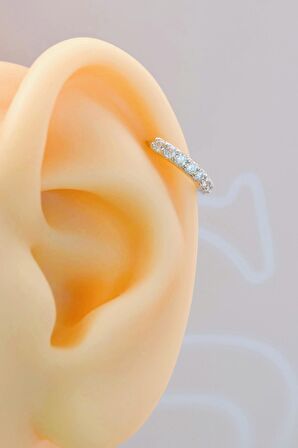 Gümüş Renk Zirkon Taşlı Halka Tragus Helix Kıkırdak Piercing
