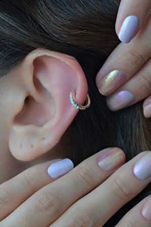 Altın Renkli Zirkon Taşlı Halka Piercing Tragus Helix Kıkırdak Küpesi