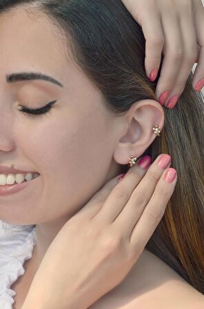 Çiçek Model Halka Piercing Tragus Helix Kıkırdak Küpesi