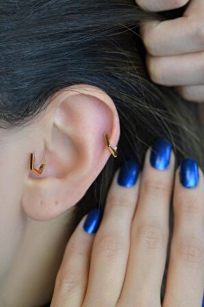 Beşgen Model Oval Halka Piercing Tragus Helix Kıkırdak Küpesi