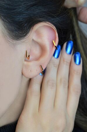 Beşgen Model Oval Halka Piercing Tragus Helix Kıkırdak Küpesi