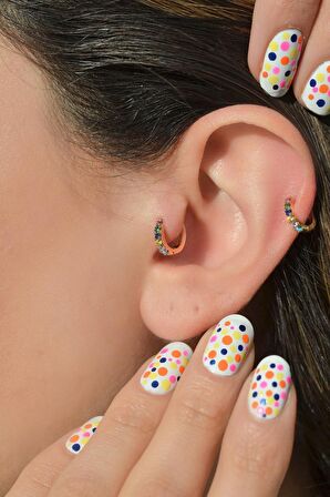 Çok Renkli Halka Tragus Piercing Helix Kıkırdak Küpesi