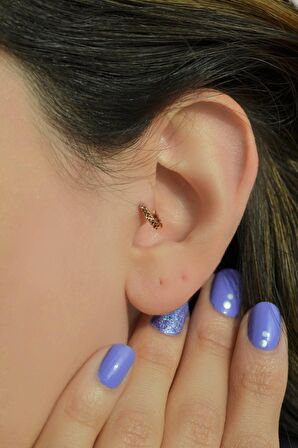 Lazer Kesim Altın Model Halka Tragus Helix Kıkırdak Piercing 6 mm