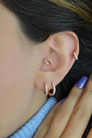 Rose Renkli Halka Tragus Piercing Helix Kıkırdak Küpesi