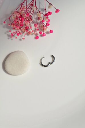 Gümüş Renk Çelik Düz Halka Piercing Helix Kıkırdak Küpesi
