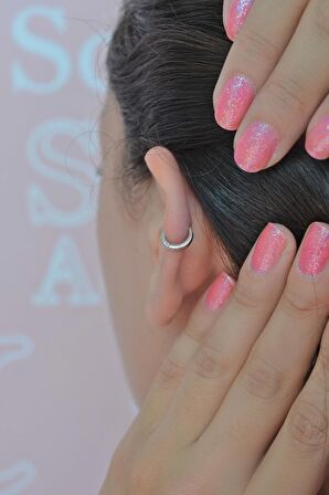 Gümüş Renk Zirkon Taşlı Halka Piercing Tragus Helix Kıkırdak Küpesi