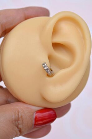 Gümüş Renkli Düz Halka Piercing Tragus Helix Kıkırdak Küpesi