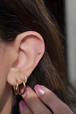 Tektaş Altın Rengi Helix Tragus Kıkırdak Piercing