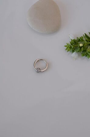 Gümüş Renkli Zirkon Toplu Halka Tragus Piercing Helix Kıkırdak Küpesi